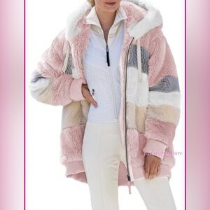 DOKOTOO fleece hooded zip jacket NWT women’s XL pink white gray tan super soft